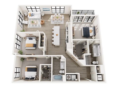 Floor plan for 3 beds, 2 baths, 1648 sqft